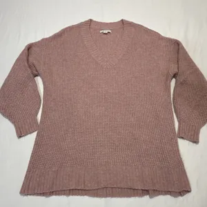 American Eagle Women's Small Dusty Rose V Neck Waffle Knit Sweater thumbnail 2