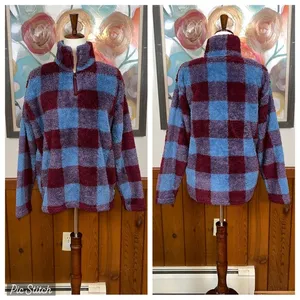 Adorable Eddie Bauer Checked Deep Pile Fleece Pullover! thumbnail 2