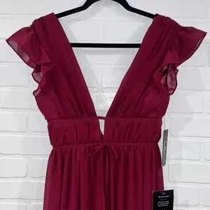 NWT Lulus I’m All Yours Burgundy Ruffle Maxi Dress thumbnail 7