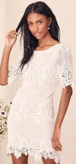 Lulus Sweet Messages White Embroidered Lace Half Sleeve Mini Dress Size S thumbnail 1