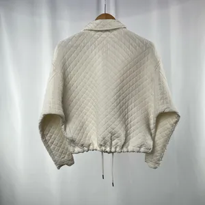Zara Diamond Full Zip Cropped Drawstring Jacket in‎ Ivory Size Medium thumbnail 6