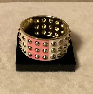 Pink Enamel Wide Bangle Bracelet with Silver Studs thumbnail 1