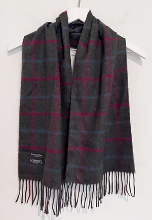 Christian Dior‎ Scarf Plaid Windowpane Cashmaire Fringe Vintage Dark Academia thumbnail 1