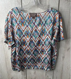 Cowgirl Up Womens Colorful Southwestern Aztec Print Blouse Large Blue Orange thumbnail 1