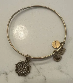 Alex and Ani Gold Nautical Wheel Charm Bangle Bracelet thumbnail 1