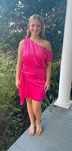 Le Lis Pink one shoulder satin dress thumbnail 1
