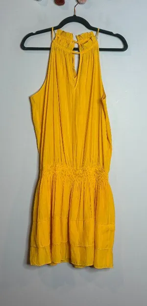 Ramy Brook yellow gold high neck ruffle mini dress thumbnail 1