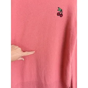 Tory Burch Pink Red Cherry Embroidered Crewneck Knit Sweater M thumbnail 6
