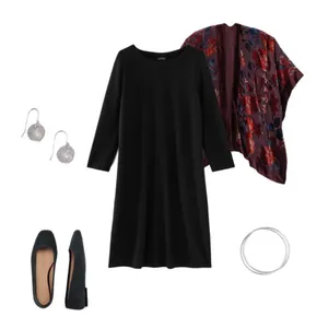 J. Jill Wearever Collection Black Front Seam Midi Dress 3/4 Sleeve Large thumbnail 2