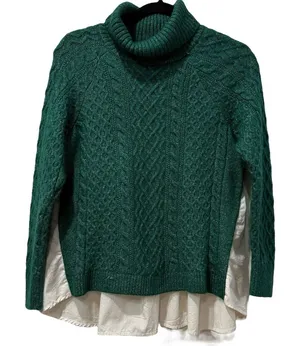 Anthropologie‎ Turtleneck Green Cableknit Twofor Relaxed Chunky Sweater Size XS thumbnail 1