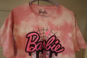 Barbie Barbie spider web graphic t-shirt tie dye in pink, black and hot pink size large. thumbnail 2