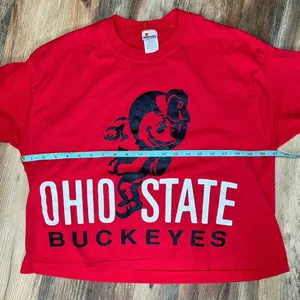 Vintage Ohio State Buckeyes Crop Top Graphic T-Shirt Single Stitch Brutus USA thumbnail 11
