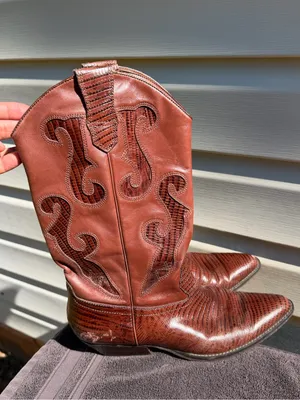 Nine West Romnee Brown Lizard Leather Cowboy Boots Sz 8 Made Brazil thumbnail 13
