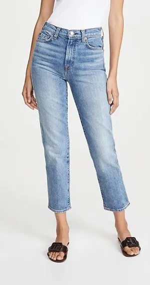 7 For All Mankind High Waist Cropped Straight Jeans 28 thumbnail 1