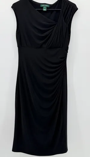Lauren Ralph Lauren Black‎ Ruched Drape Neck Sheath Dress Womens sz 6 Sleeveless thumbnail 1