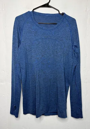 Lululemon heathered blue Swiftly Tech long-sleeve running shirt Size 12 thumbnail 1
