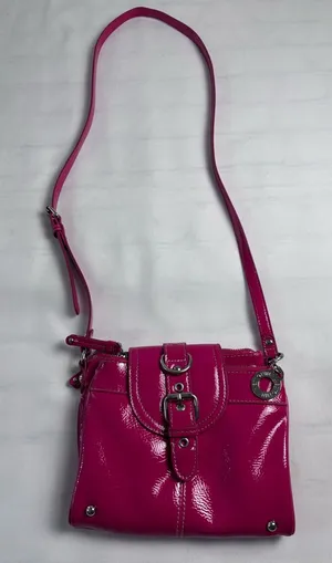 Nine West Hot Pink Patent Leather Crossbody Bag Purse Y2K Vibe shoe-print lining thumbnail 1