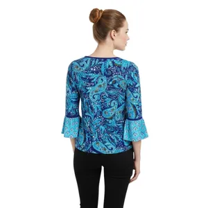 Vera Bradley Blue Daisy Paisley Kelsey Bell Sleeves Flutter Top, M SRP: $60 thumbnail 5