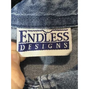 Snowman Jean Shirt Endless Design Women’s Medium Winter Tree Blue Button Down thumbnail 5
