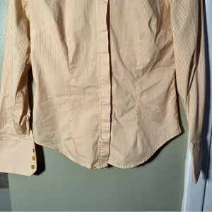 New‎ York & Company Women's Size Small Button Down Shirt Yellow White Pinstripes thumbnail 3