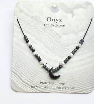 NWT Unique Designs Onyx Crystal Crescent Moon Necklace Black / White 16" + 3.5" thumbnail 1