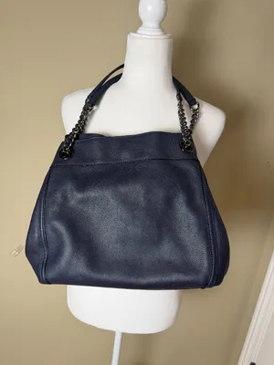 Coach Turnlock Edie Shoulder Bag Navy Pebbled Leather with Chain Link Straps thumbnail 5