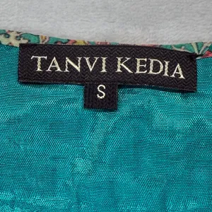 Anthropologie Tanvi Kedia Dress Bohemian Tassel Tie Rayon Green Floral Print S‎ thumbnail 4