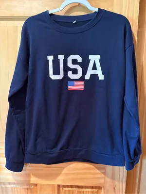 Women’s patriotic navy blue crewneck sweatshirt USA logo size M thumbnail 1
