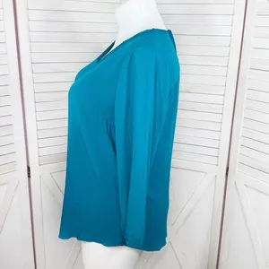 Fortune + Ivy Cutout Back Tie Eyelet Trim Blouse Teal‎ Blue Size Large thumbnail 4