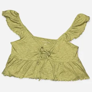 American Eagle Light Green Ruffle Peplum Crop Top with Front Tie thumbnail 1