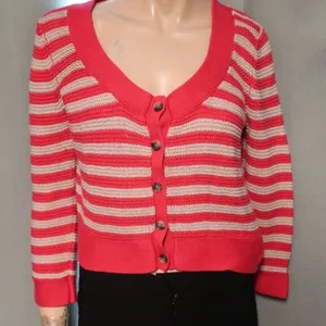 Theory Striped Pink Button-Up‎ Sweater Size M thumbnail 2