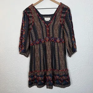 Anthropologie Embroidered 3/4 Length Puff Sleeves Tunic Dress Boho Size XS thumbnail 2