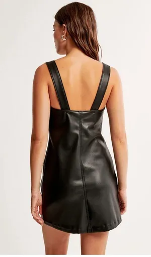 Abercrombie Black Faux Leather Front Pocket Mini Shift Dress Layering thumbnail 4