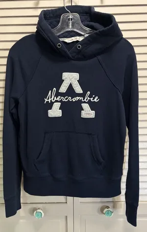 Abercrombie Sweatshirt‎ Hoodie Size Sm Long Sleeve Embroidery Logo Navy/White thumbnail 1