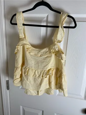 Zara Linen Blend Tiered Ruffle Cami Top Pastel Yellow M NWT Romantic Fairy thumbnail 6