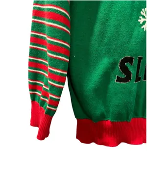 Mighty Fine You Better Sleigh Ugly Christmas Sweater Sassy Santa Green Stripe M thumbnail 4