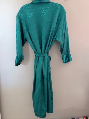 Vintage Victoria's Secret Teal Green Floral Jacquard Satin Robe P/S thumbnail 4