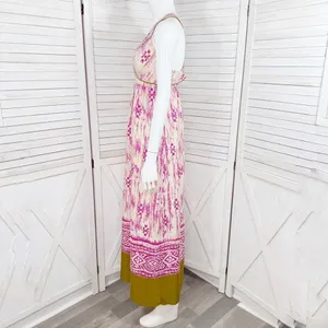 Loft Silk Ikat Tribal Print Maxi Dress Sundress Pink Cream Size‎ 2 thumbnail 3