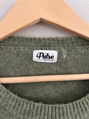 Pulse Olive Green Crewneck Sweater with Stripes Casual Fall Comfy XL thumbnail 2