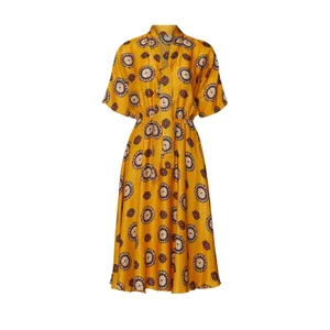 Nissa Marigold Medallion Print Silk Blend Short Sleeve A-Line Midi Dress Size 8 thumbnail 7