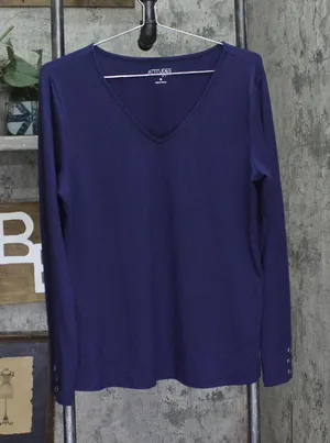 Attitudes by Renee Womens Knit Solid V-Neck Shirt Top A702854 Evening Blue M thumbnail 1