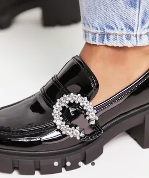 Steve Madden | Hailey Embellished Buckle Shoe In Black Patent Loafer Size 5.5 thumbnail 4
