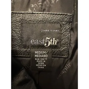 Women’s Black Leather Jacket Blazer Medium Button Up Hipster Retro VTG East 5th thumbnail 4