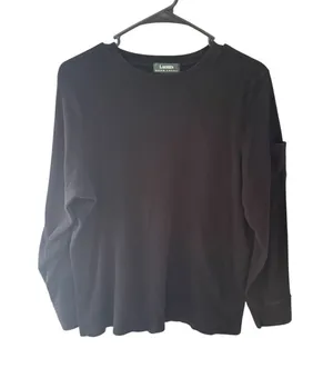 Lauren Ralph Lauren Black Waffle Knit Thermal Long Sleeve Top Plus Size 1X thumbnail 1