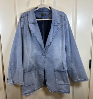 DG2 by Diane Gilman Women's Y2K Denim Light Blue Blazer Jacket Size 2X thumbnail 1