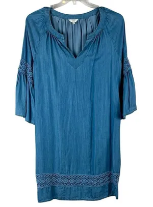 Crown & Ivy Blue V-neck Bell 3/4 Sleeve Denim Dress XL thumbnail 1
