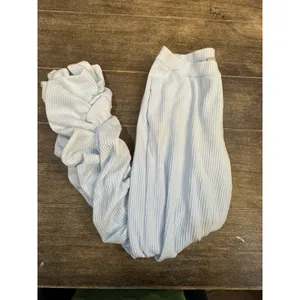 Staple & Hue Freya Pants Sky Blue Waffle Knit Ruched Leg Thermal Size Large thumbnail 4