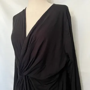 Kenarr Faux Wrap Knit Womens Top Sz L Y2K Minimal Black V-Neck Long Sleeve= thumbnail 5