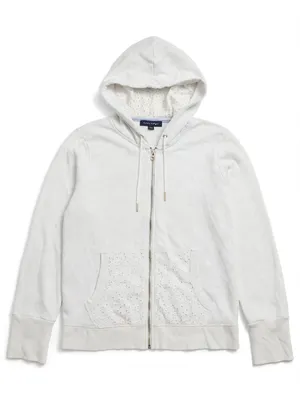 Tommy Hilfiger White Eyelet Zip Hoodie with Hood thumbnail 1