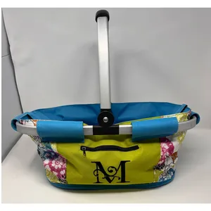 Evergreen Enterprises Collapsible Market Basket‎ Blue Green Pink Butterflies thumbnail 1